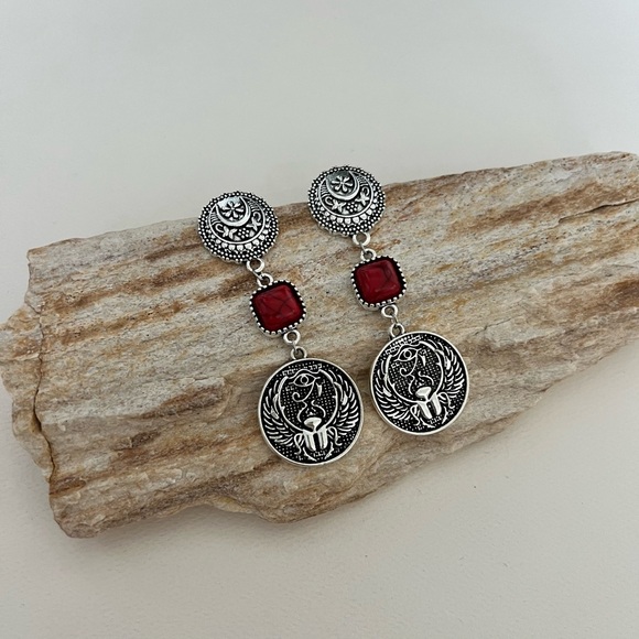 Ancient Egyptian Protection Earrings - Egyptian Wing Scarab Hoop Earrings - Picture 9 of 15